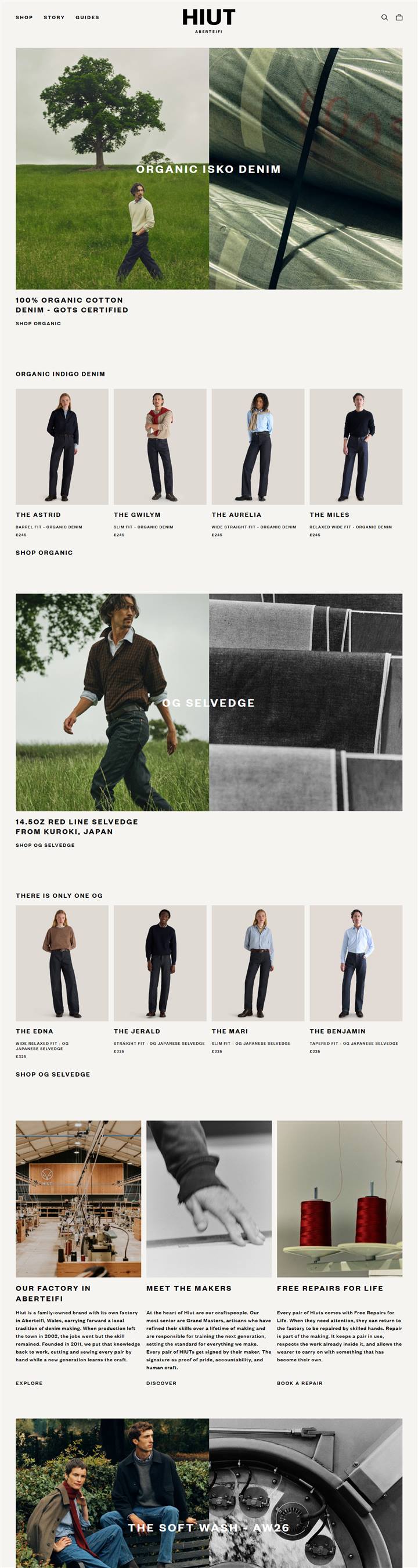 Hiut Denim homepage on a desktop browser