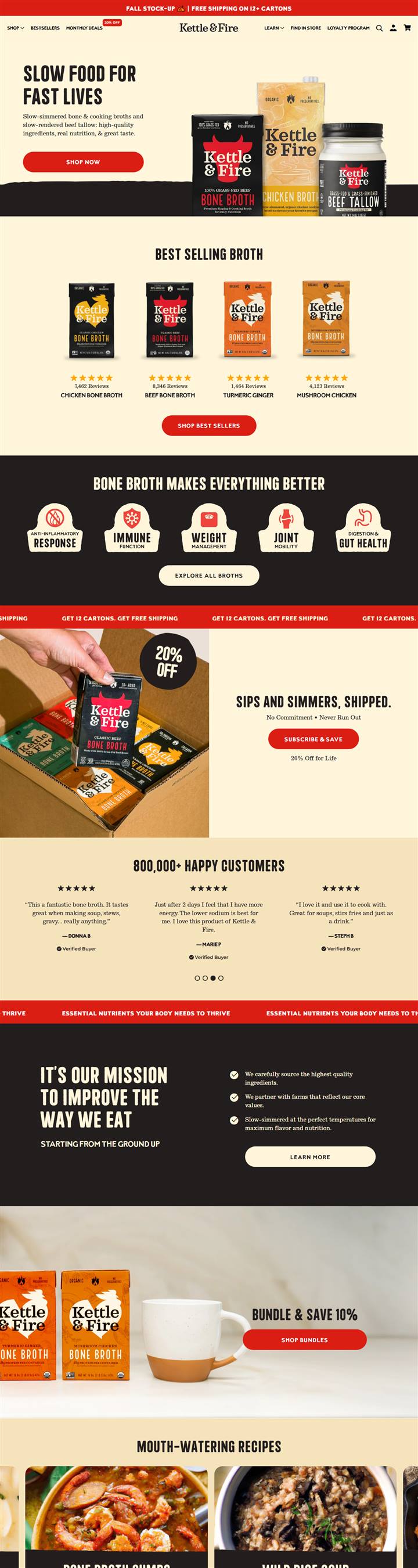 Kettle & Fire homepage on a desktop browser