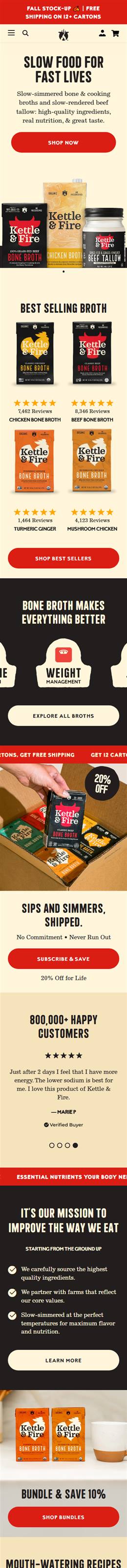 Kettle & Fire homepage on a phone