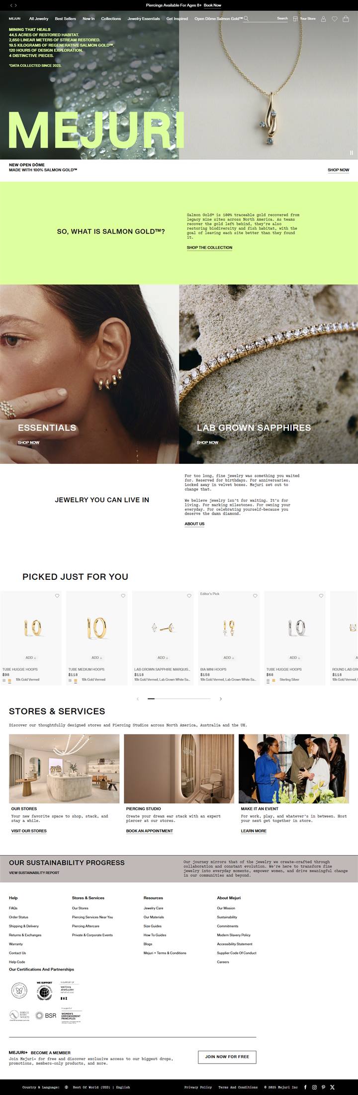 Mejuri homepage on a desktop browser