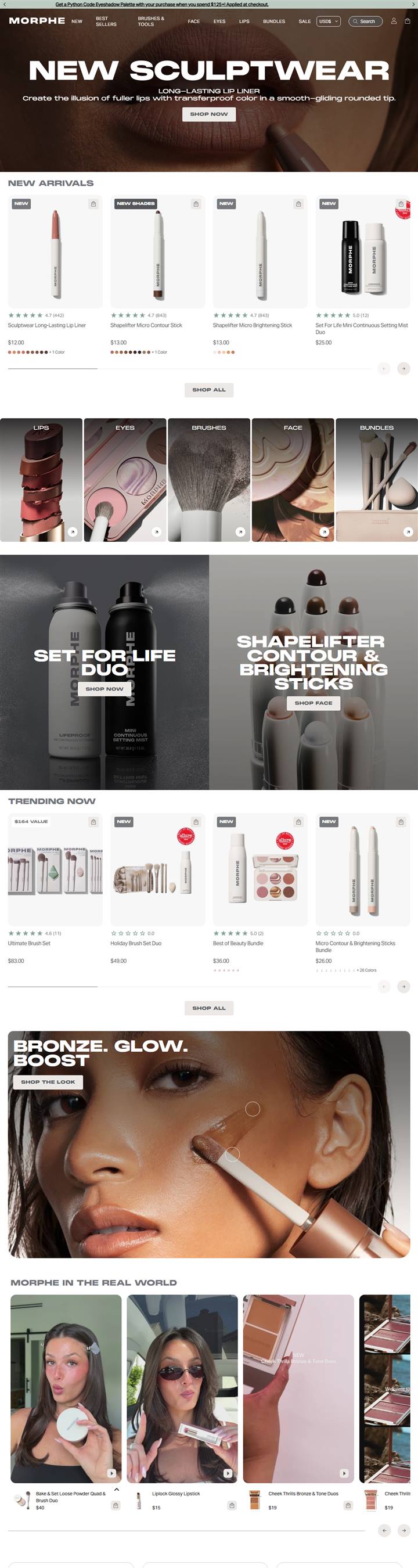 Morphe homepage on a desktop browser