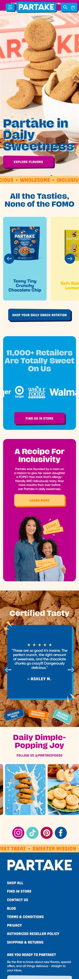 Partake Foods homepage on a phone