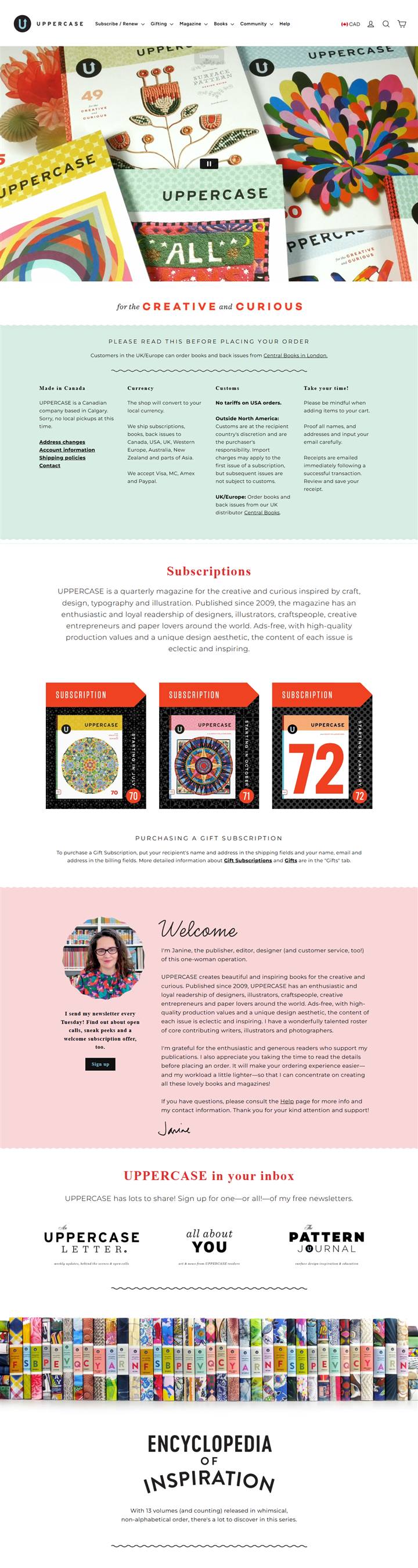 UPPERCASE homepage on a desktop browser