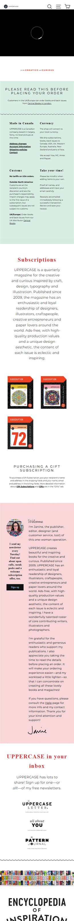 UPPERCASE homepage on a phone