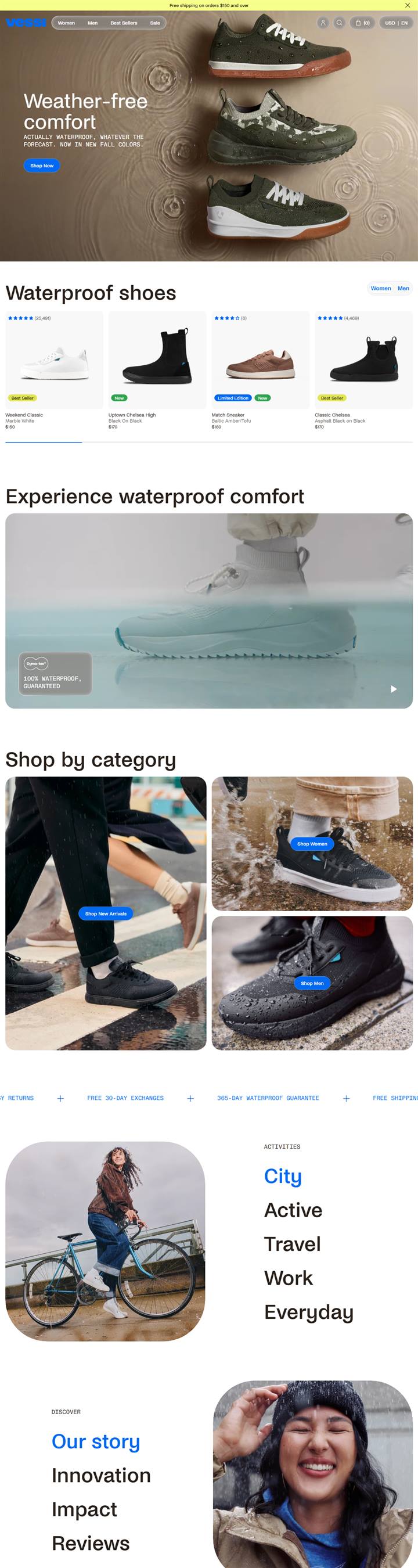 Vessi homepage on a desktop browser