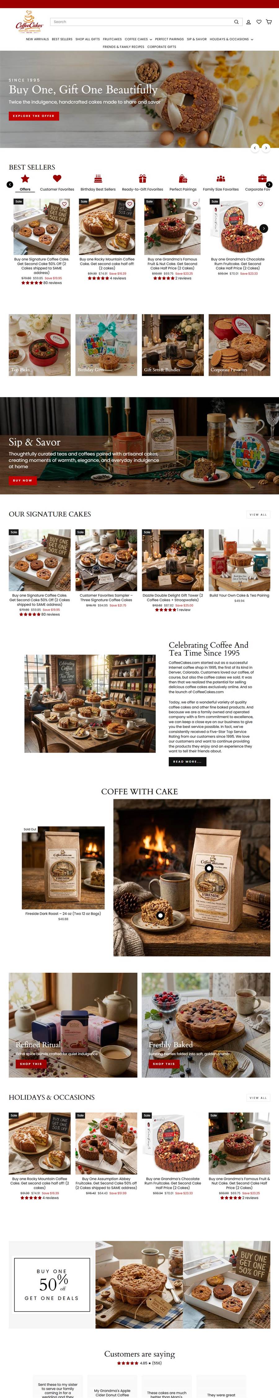 CoffeeCakes homepage on a desktop browser