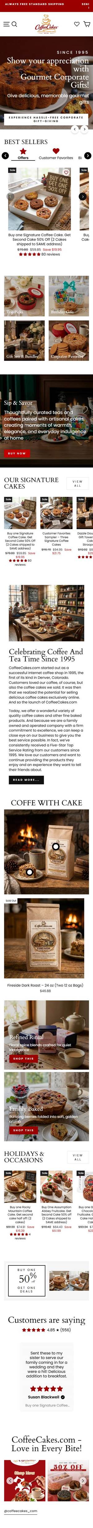 CoffeeCakes homepage on a phone
