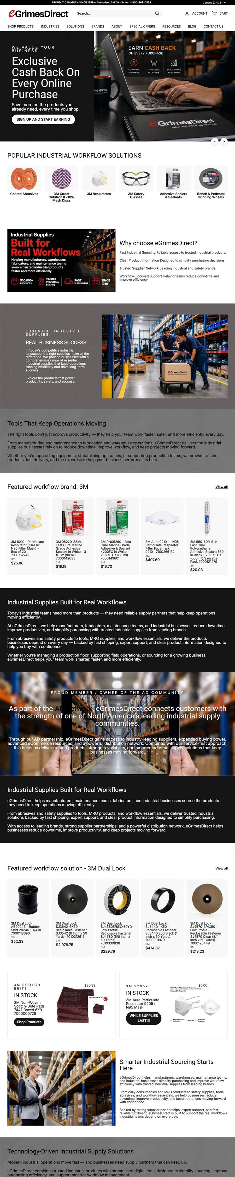 eGrimesDirect homepage on a desktop browser