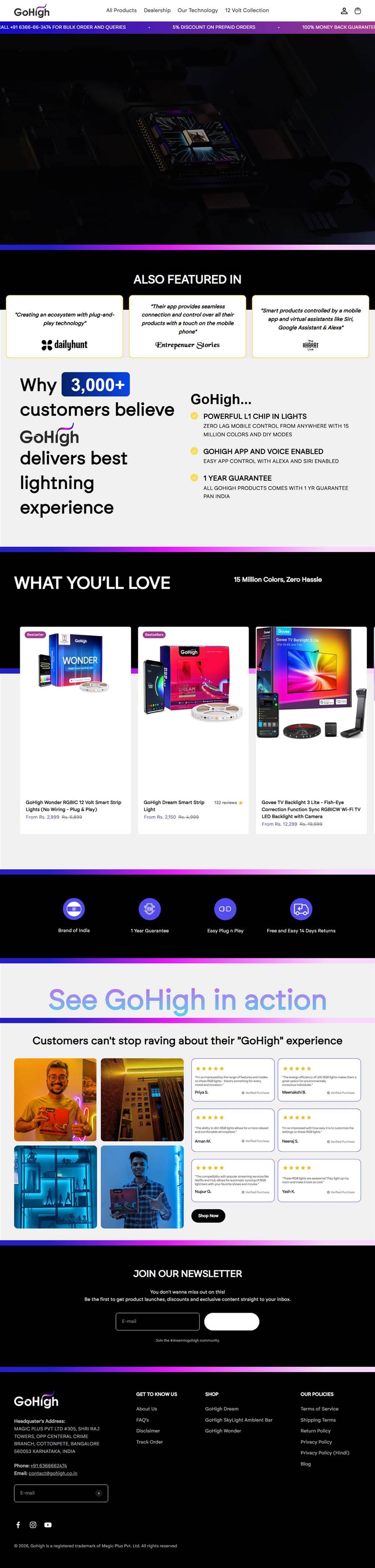 GoHigh homepage on a desktop browser