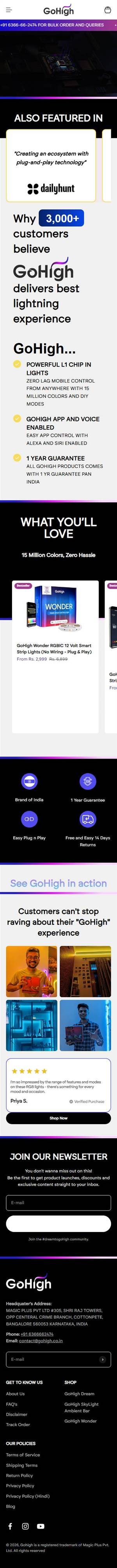 GoHigh homepage on a phone